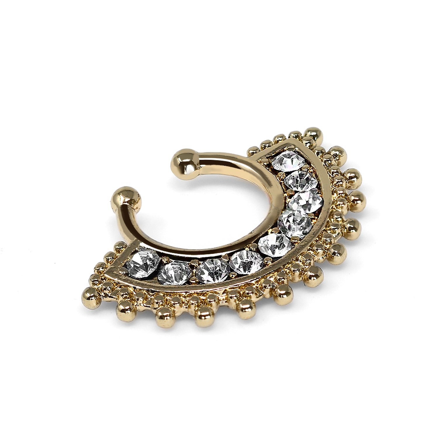 18K Gold Fashion Clip-On Septum Ring mit Kristallen in Crystal Clear