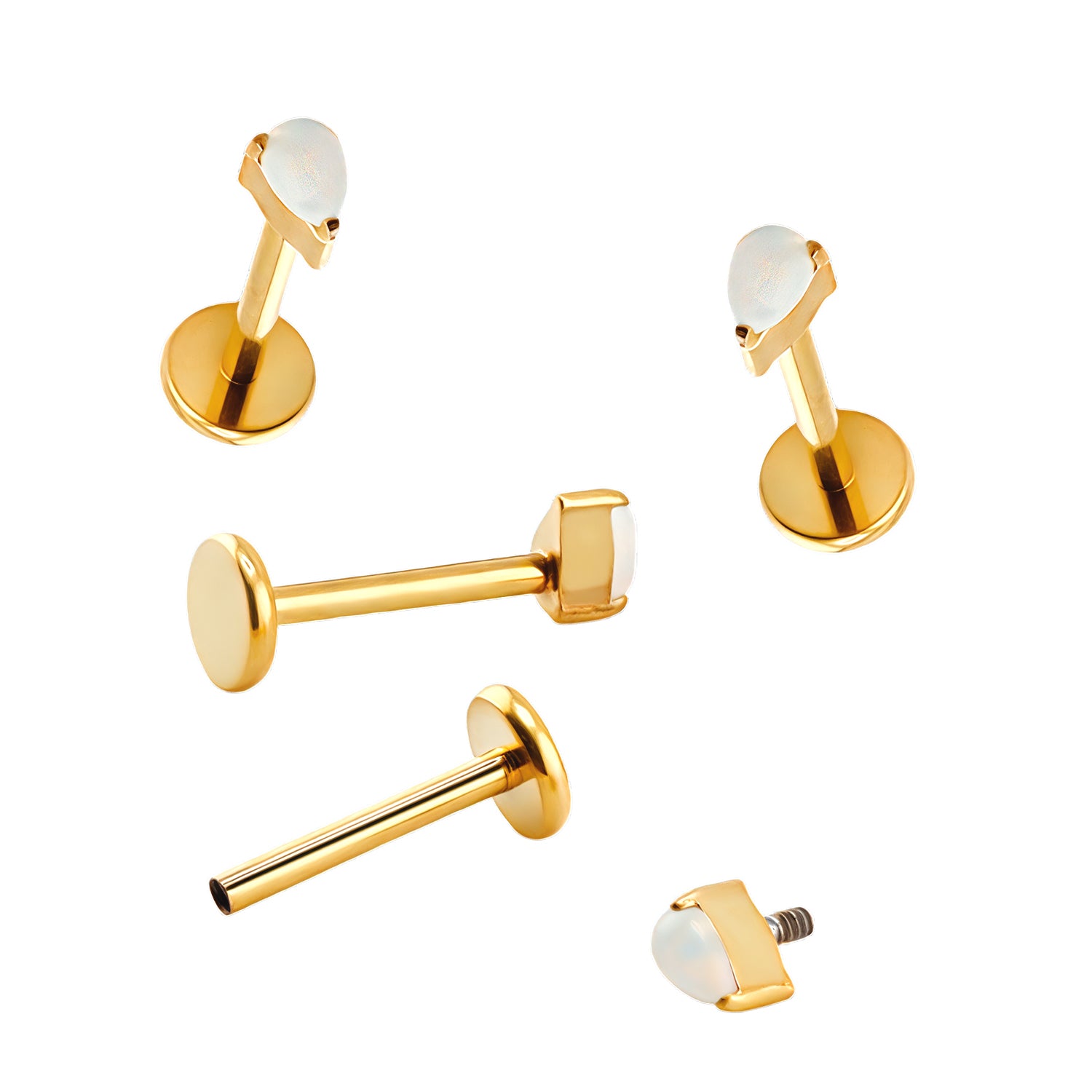 Premium Labret aus Titan G23 mit Gelbgold Veredelung und Opal Design - Stärke 1.0mm mit Innengewinde 0.9mm - Länge 8mm