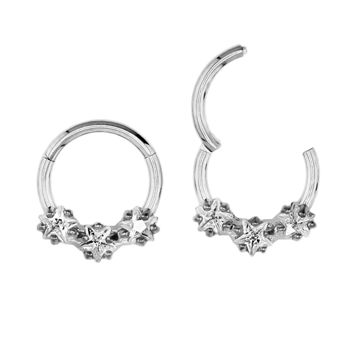 Steel 316L Segmentring Clicker im Stern Design mit klaren Kristallen - Stärke 1.2mm