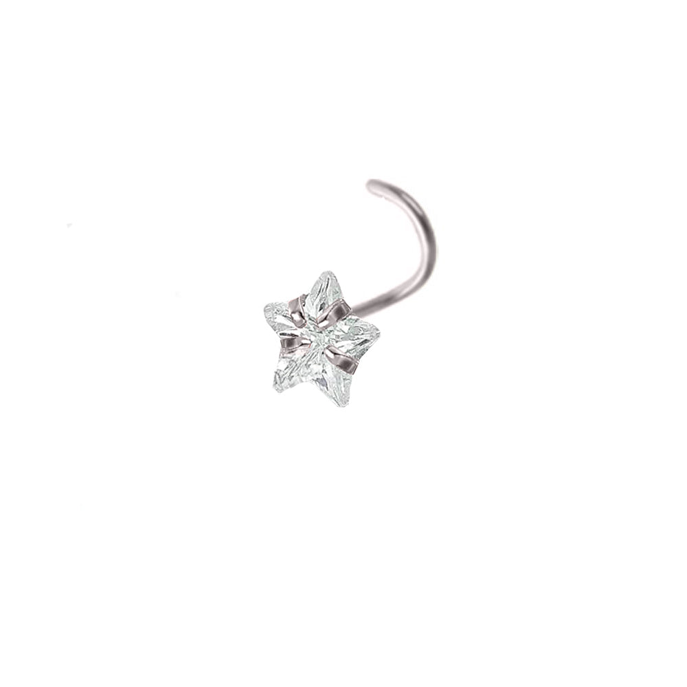 Steel 316L Nasenspirale mit Stern Kristall in Krabbenfassung - Stärke 0.8mm Länge 7mm Kristall 3mm