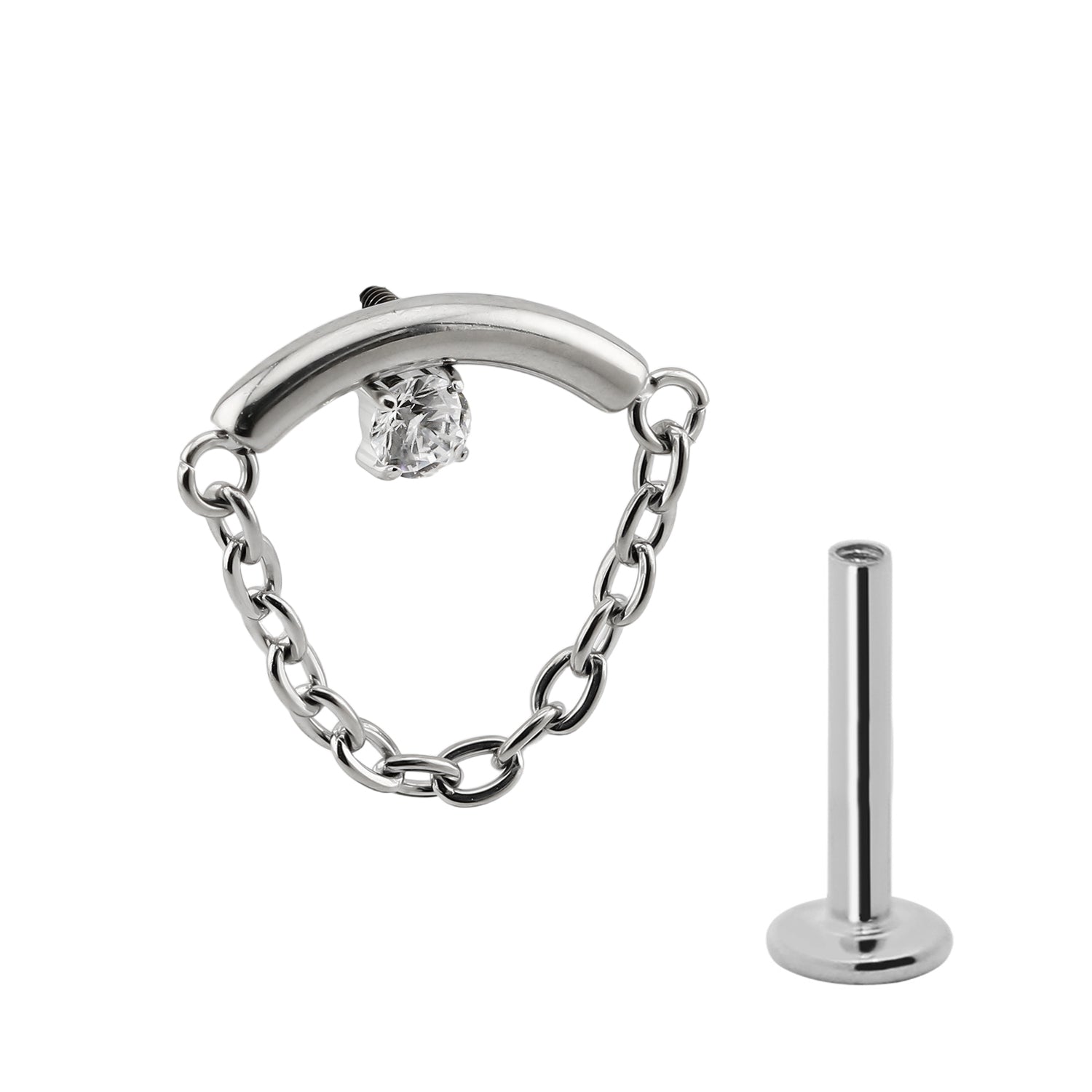 Premium Hidden Helix/ Rook Labret aus Titan G23 mit Weißgold Veredelung und Zirkonia Design - Stärke 1.2mm mit Innengewinde 0.9mm