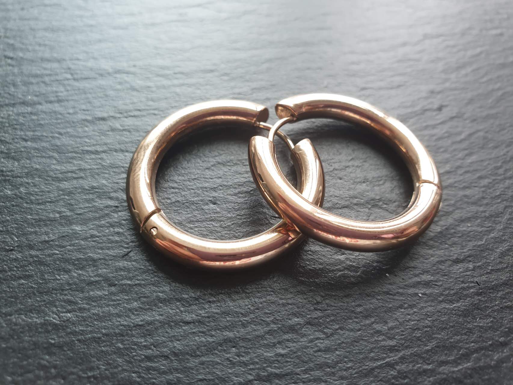18k Rose Gold S. Steel Hoop Earrings - 28mm x 4mm/ High Polish