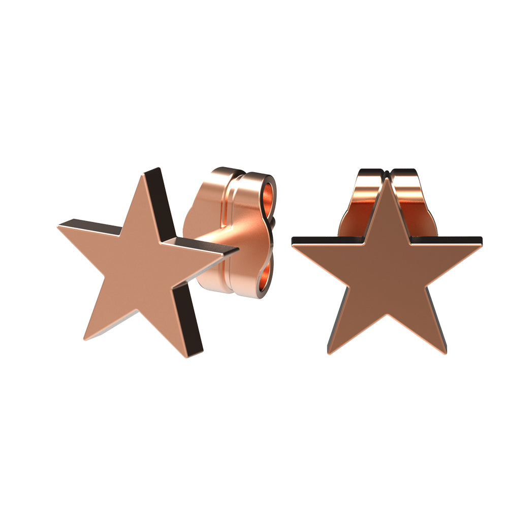 18K Rose Gold S. Steel Stud Earrings in a Simple Star Design - 8.5mm/ Matt