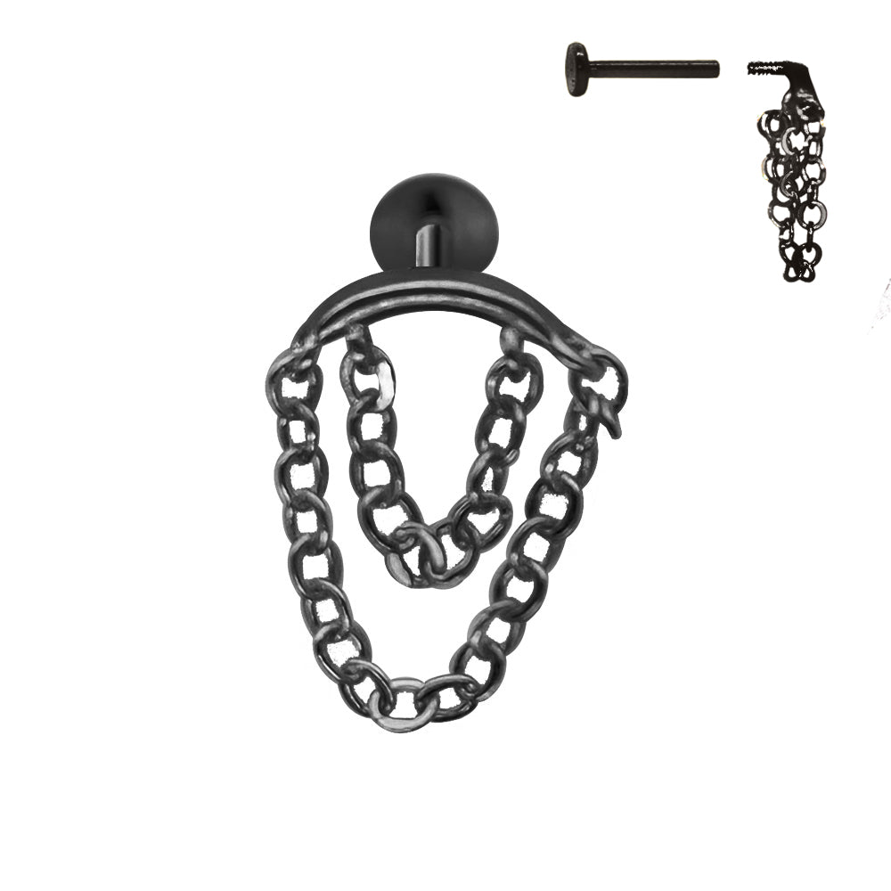 Black Steel Hidden Helix/Rook Labret mit Doppel Kette - Stärke 1.2mm