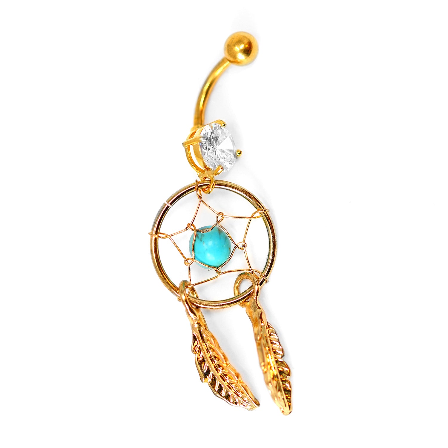 18K Gold Steel Bauchnabel Banana im Traumfänger Design mit Kristall - CC Kristallklar