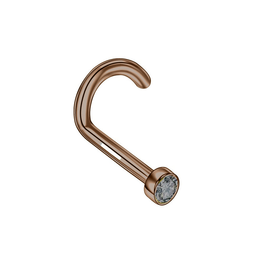 Antik Kupfer Nasenspirale mit Flat Disc Kristall - CC Kristallklar - Stärke 1.0mm Länge 6mm Kristall 3mm