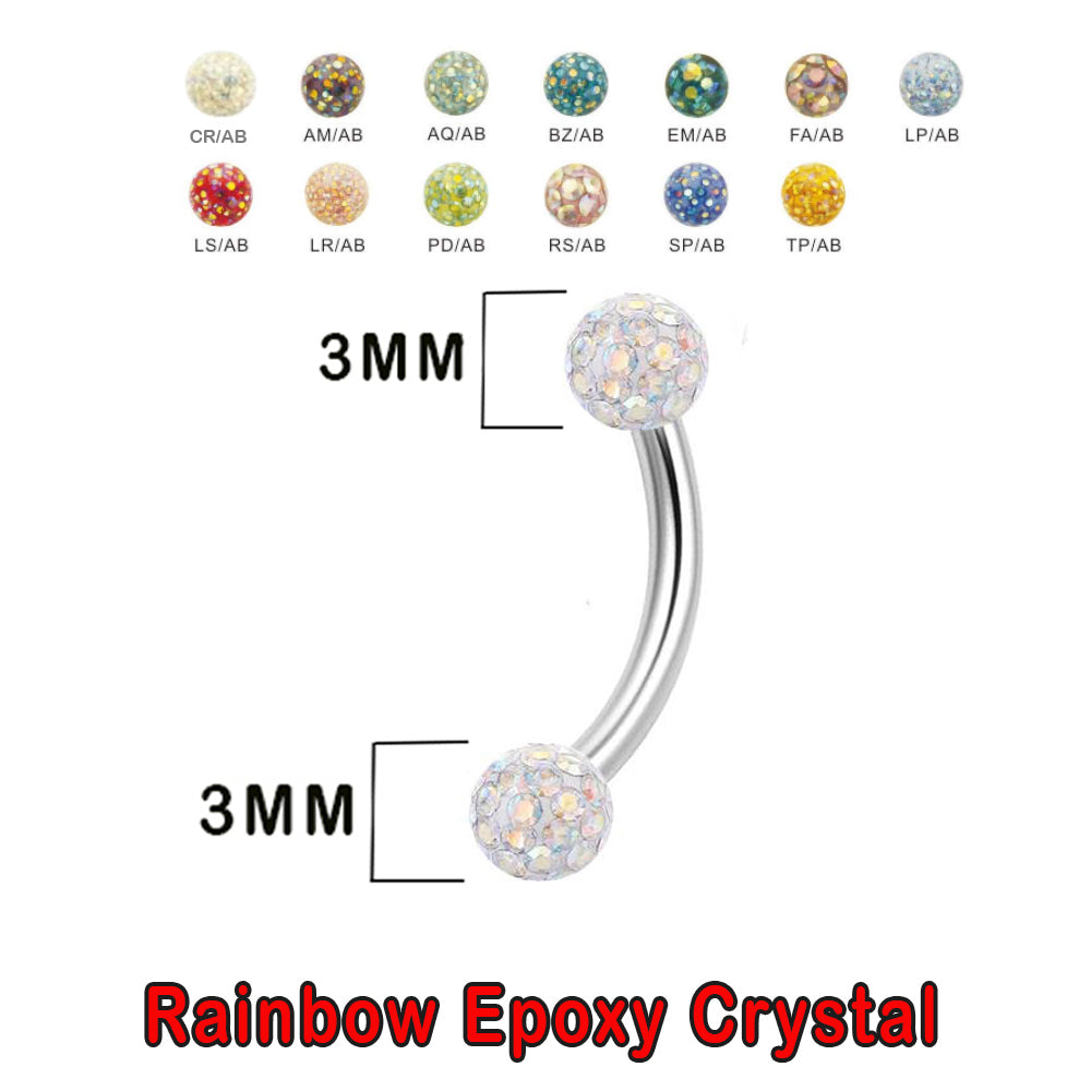 Steel 316L Banana mit zwei Regenbogen Kristall Epoxy Kugeln (3+3mm) - Stärke 1.2mm