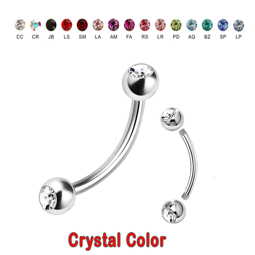 Steel banana with crystal balls (3+3mm) - thickness 1.2mm length 10mm