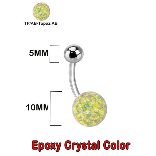 Steel 316L Bauchnabel Banana mit einer Regenbogen Kristall Epoxy Kugel (5+10mm) - Stärke 1.6mm Länge 10mm