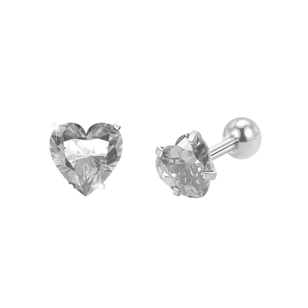 Steel 316L Ohr & Knorpel Piercing mit Zirkonia im Herz Design in Krabbenfassung - Stärke 1.2mm - Kristallklar