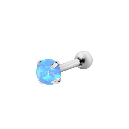 Steel 316L Barbell mit 3mm Opal in Krabbenfassung - Stärke 1.2mm x Länge 8mm - Hellblau