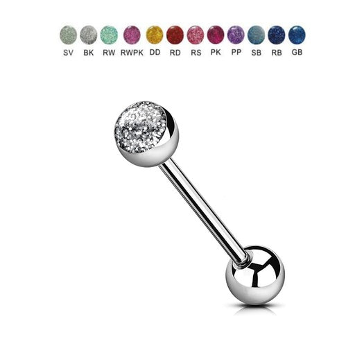 Steel 316L Barbell mit 5mm Silver Glitter Kugeln - Stärke 1.6mm Länge 16mm