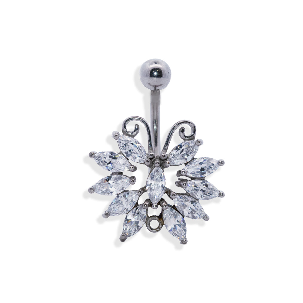Steel 316L Bauchnabel Banana im Schmetterling Design mit Kristallen - CC Kristallklar