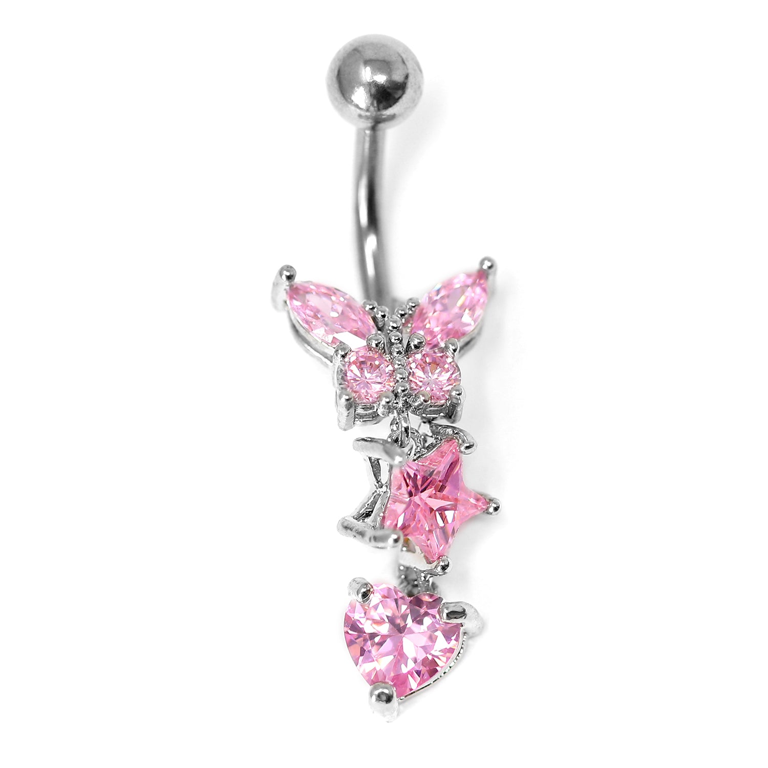 Steel 316L Bauchnabel Banana im Schmetterling Design mit Kristallen - RS Rose