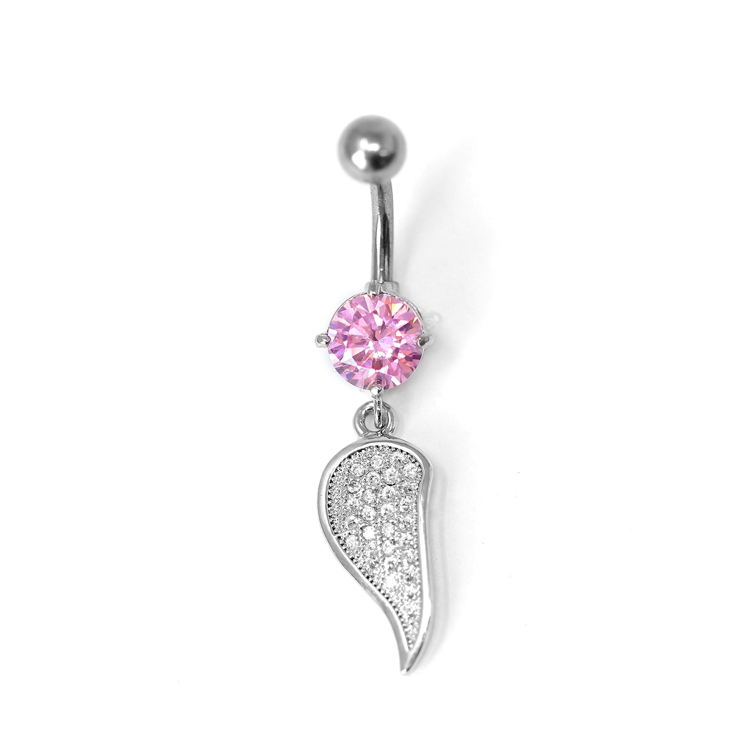 Steel 316L Bauchnabel Banana im Angel Wing Design mit Kristallen - RS Rose/CC Kristallklar