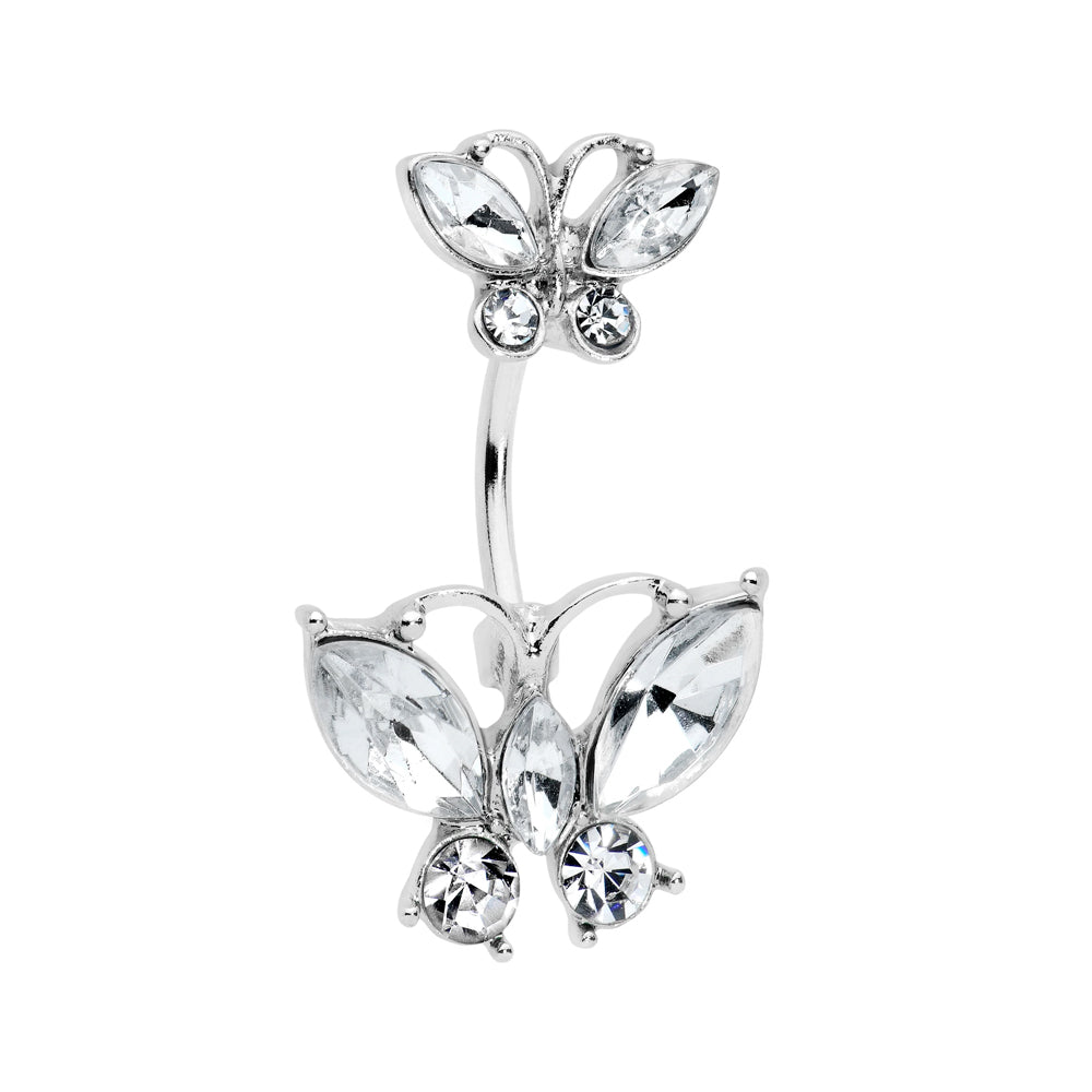 Steel 316L Bauchnabel Banana im Schmetterling Design mit Kristallen - CC Kristallklar