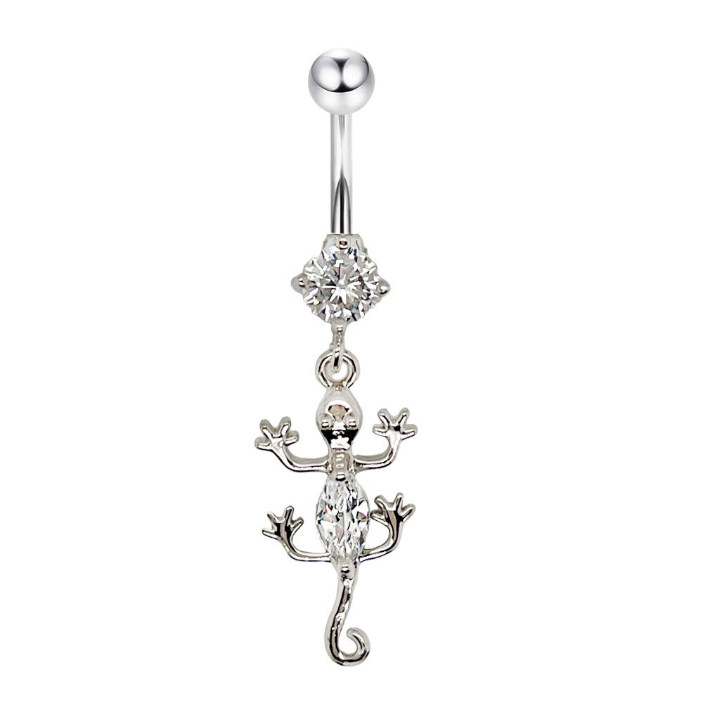 Steel 316L Bauchnabel Banana im Gecko Fashion Design mit Kristallen - CC Kristallklar