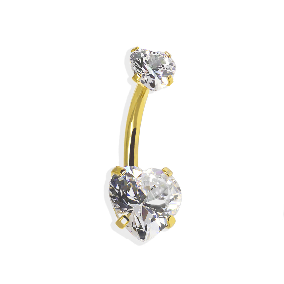 18K Gold Steel Bauchnabel Banana im Herz Design - CC/Kristallklar - Stärke 1.6mm
