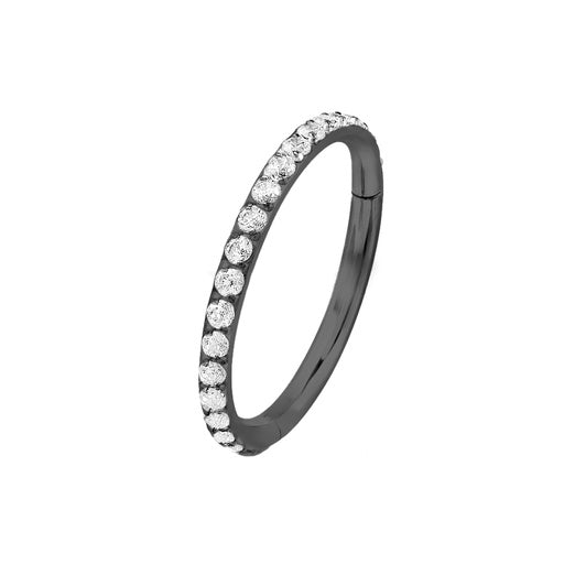 Black Steel Segmentring Clicker mit Kristallen - CC Kristallklar