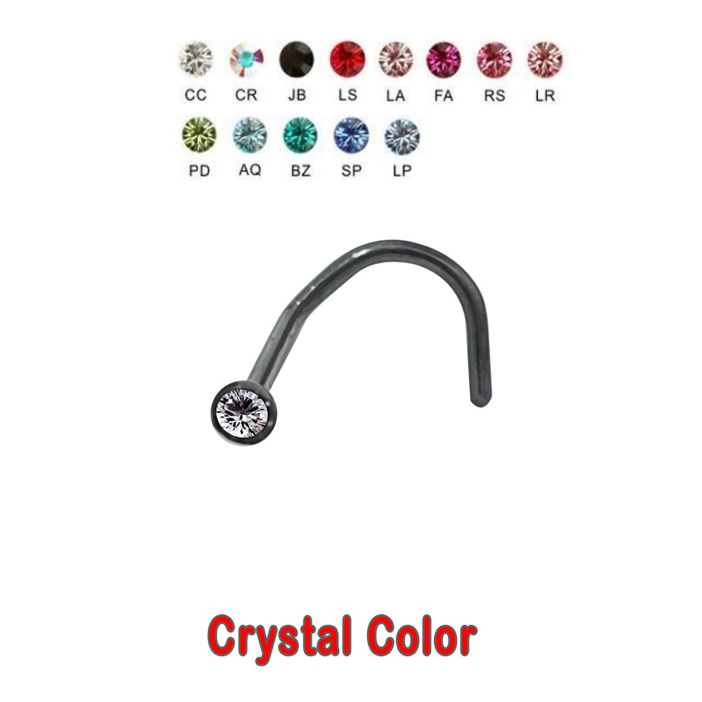 Black Steel Nasenspirale mit Kristall - Stärke 1.0mm Kristall 2mm