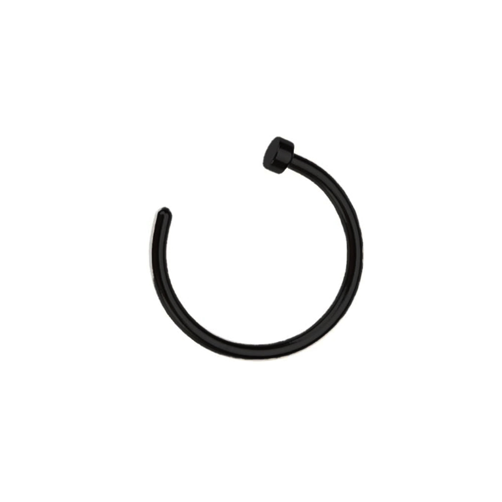 Black Steel Open Nose Ring mit Flat Disc - Stärke 1.6mm