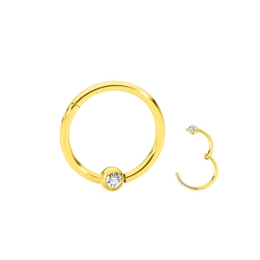 18K Gold Steel Segmentring Clicker mit Kristallkugel - CC Kristallklar