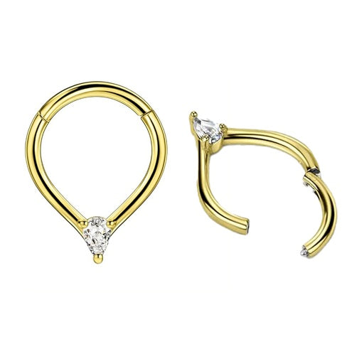 18K Gold Steel Segmentring Clicker mit Kristall - CC Kristallklar - Stärke 1.2mm Durchmesser 8mm