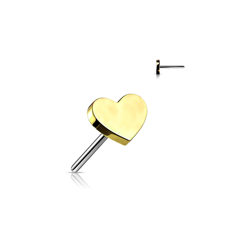 18K Gold Steel Nasenstecker mit Herzdesign - Stärke 0.8mm Länge 6mm