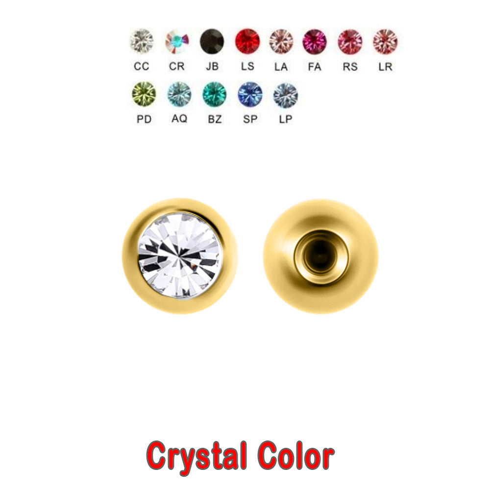 18K Gold Steel Schraubkugel mit Kristall - Stärke 1.6mm