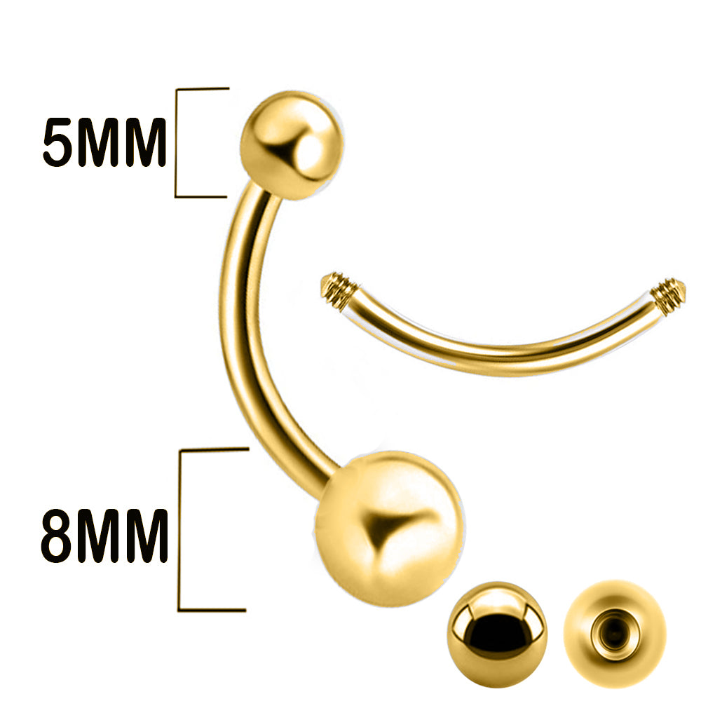 18K Gold Steel Bauchnabel Banana mit Kugeln (5+8mm) - Stärke 1.6mm