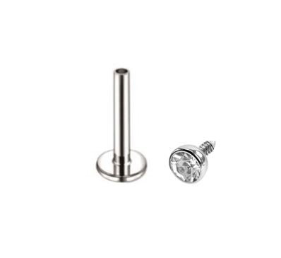 Steel 316L Labret mit Innengewinde und Kristall Kugel (3mm) - Stärke 1.2mm