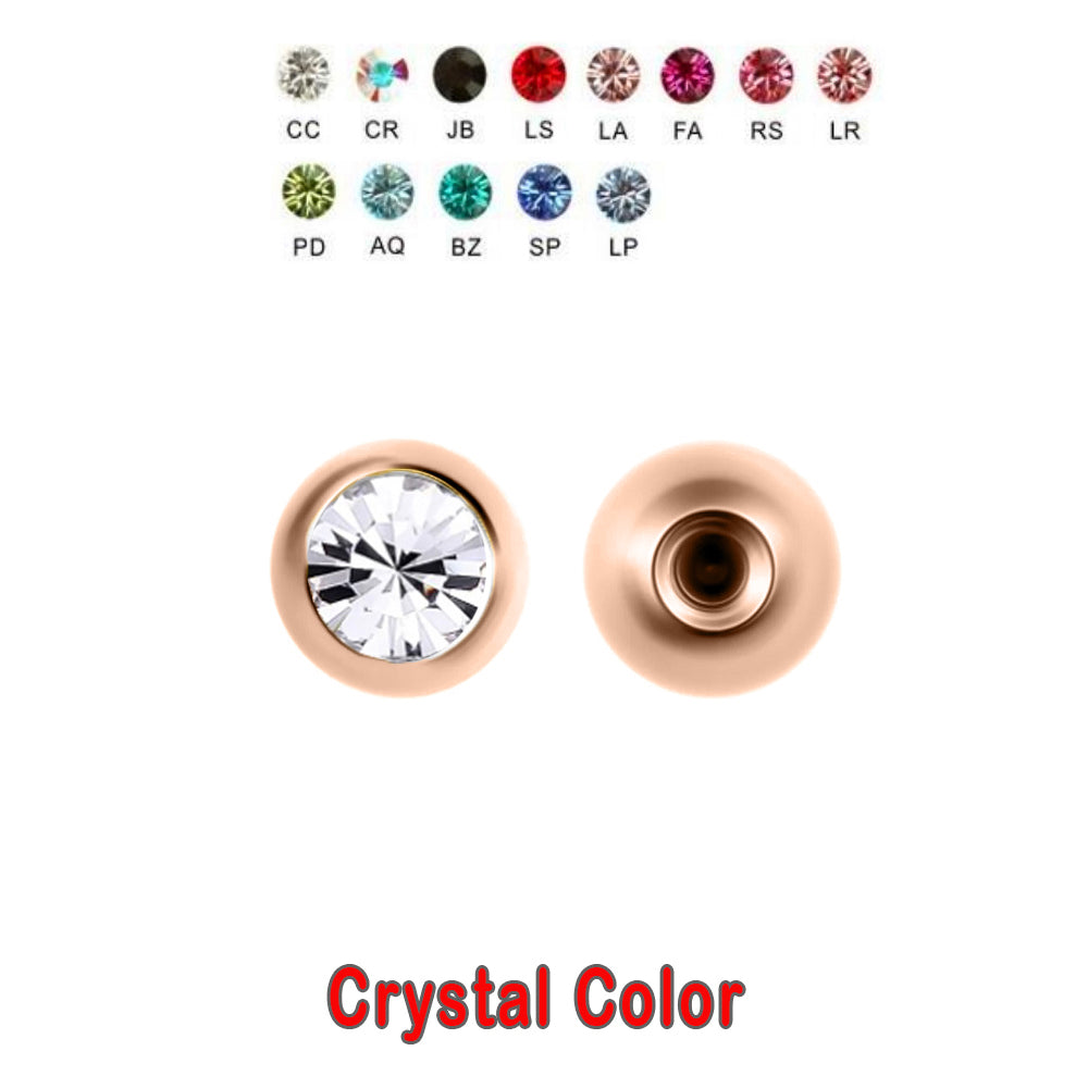 18K Rose Gold Steel Schraubkugel mit Kristall - Stärke 1.2mm