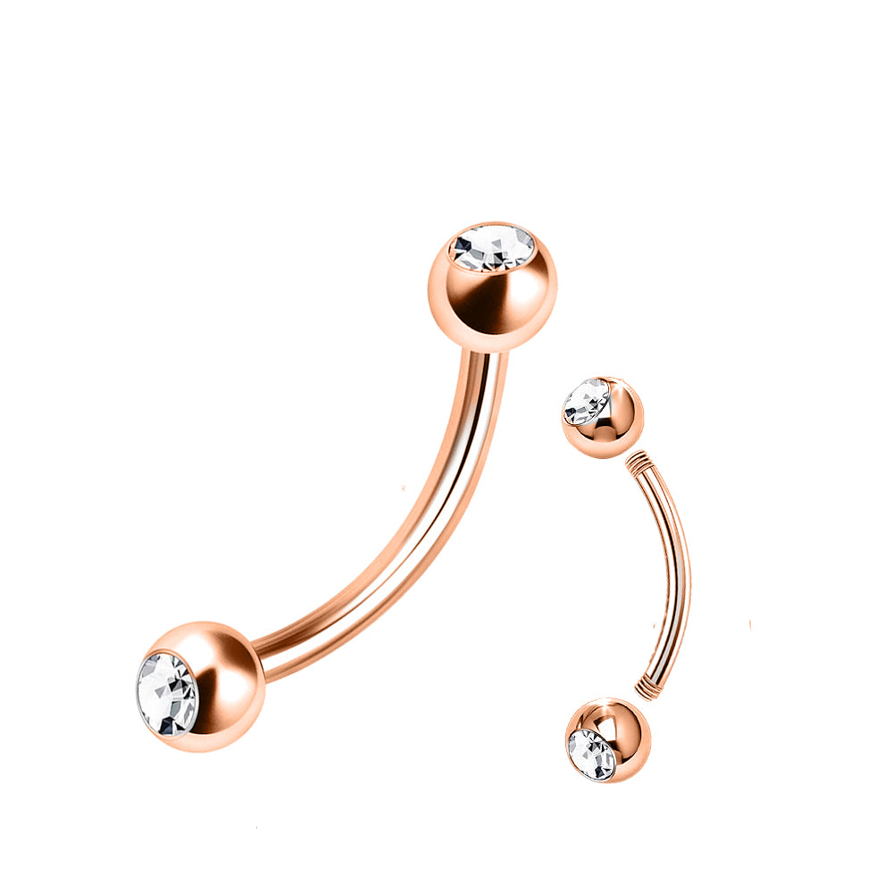 18K Rose Gold Steel Banana mit Kugeln (3+3mm) - Double Crystal - Stärke 1.2mm