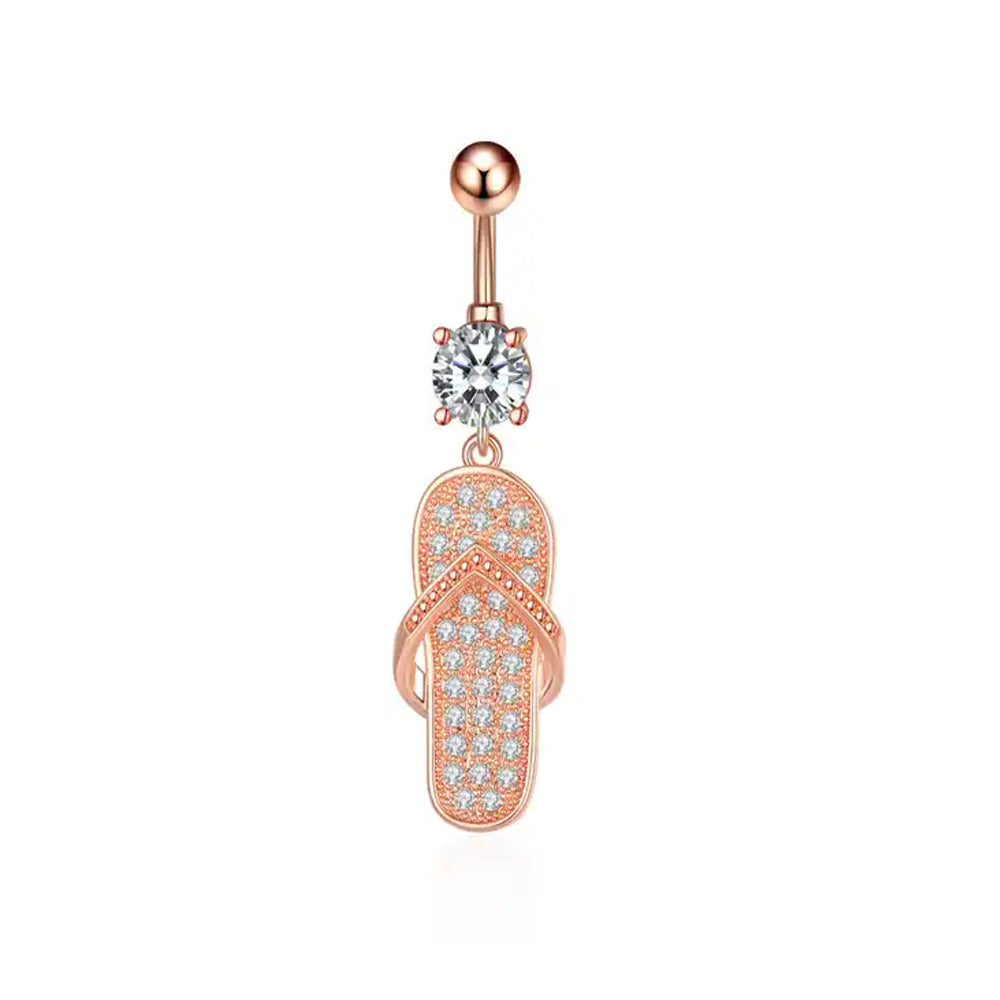 18K Rose Gold Steel Bauchnabel Banana im Flip Flop Design mit Kristallen - CC Kristallklar