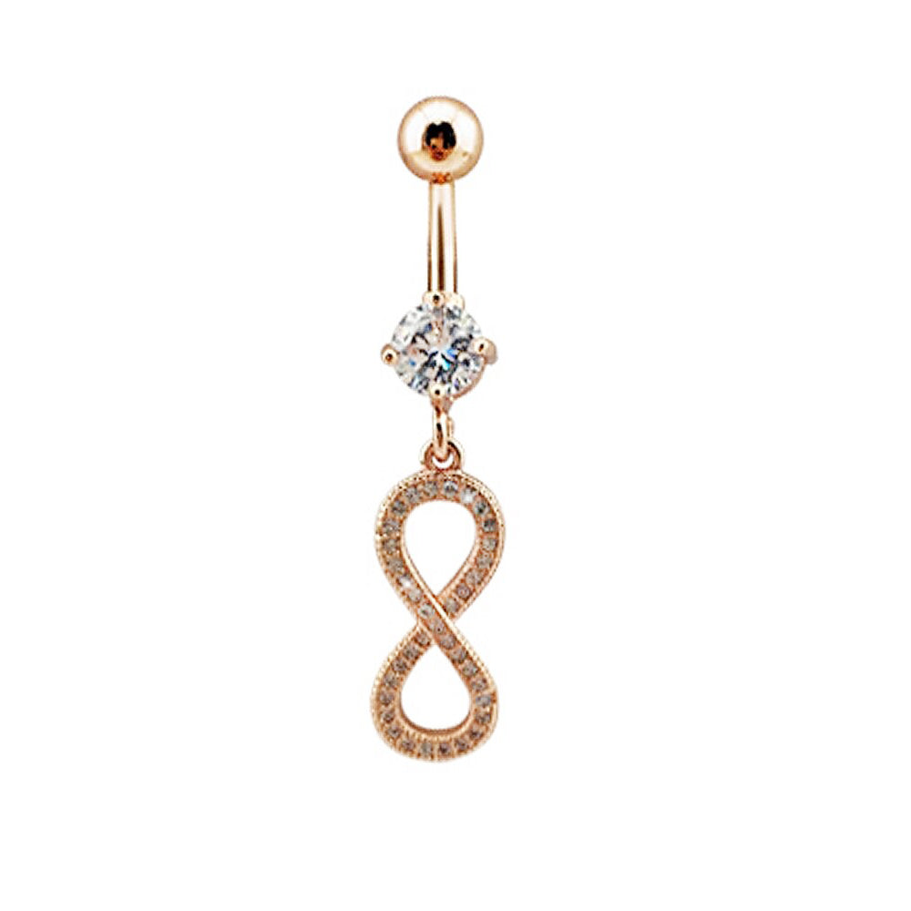 18K Rose Gold Steel Bauchnabel Banana im Endless Design mit Kristallen - CC Kristallklar