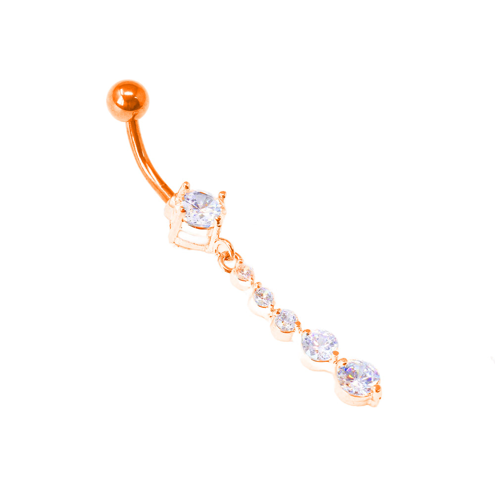 18K Rose Gold Steel Bauchnabel Banana im Fashion Design mit Kristallen - CC Kristallklar