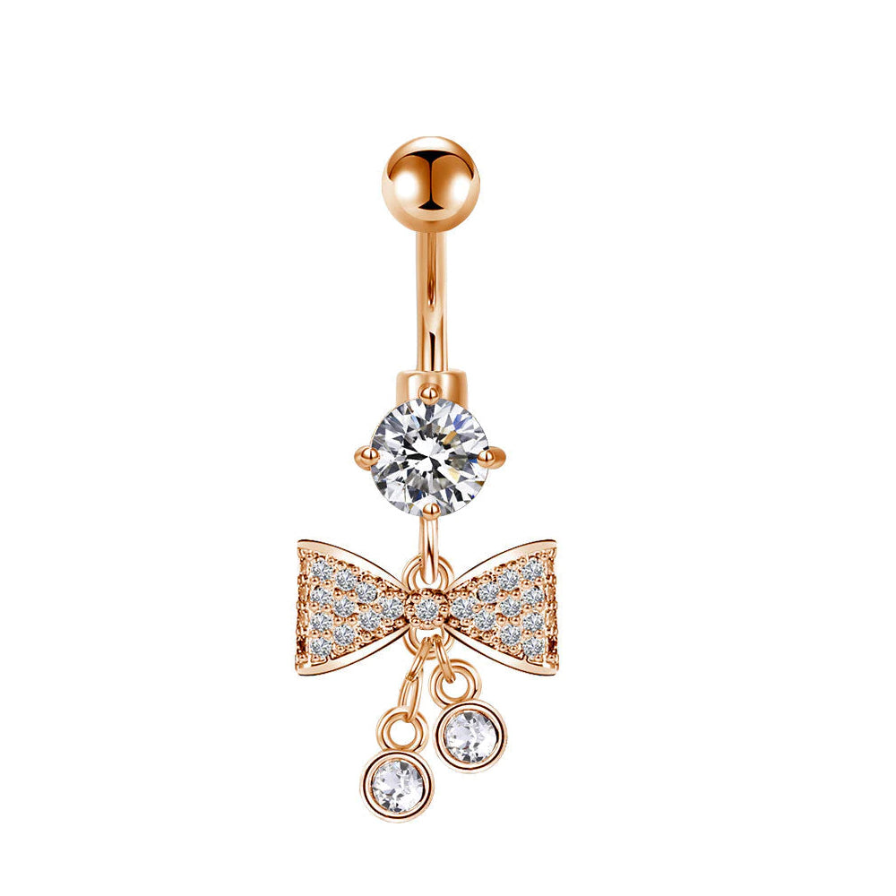 18K Rose Gold Steel Bauchnabel Banana im Schleifen Design mit Kristallen - CC Kristallklar