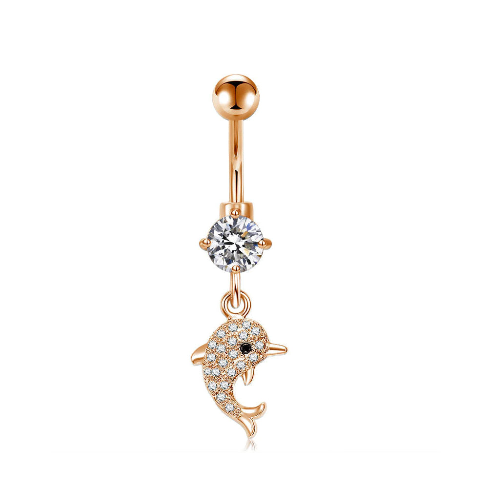 18K Rose Gold Steel Bauchnabel Banana im Delfin Design mit Kristallen - CC Kristallklar