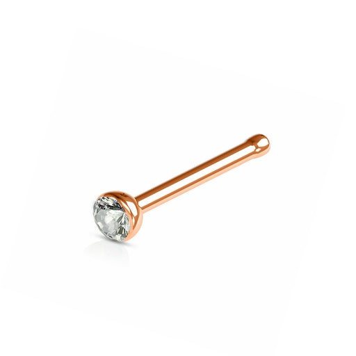 18K Rose Gold Steel Nasenstecker mit 2.5mm Kristall - Stärke 1.0mm Länge 6mm