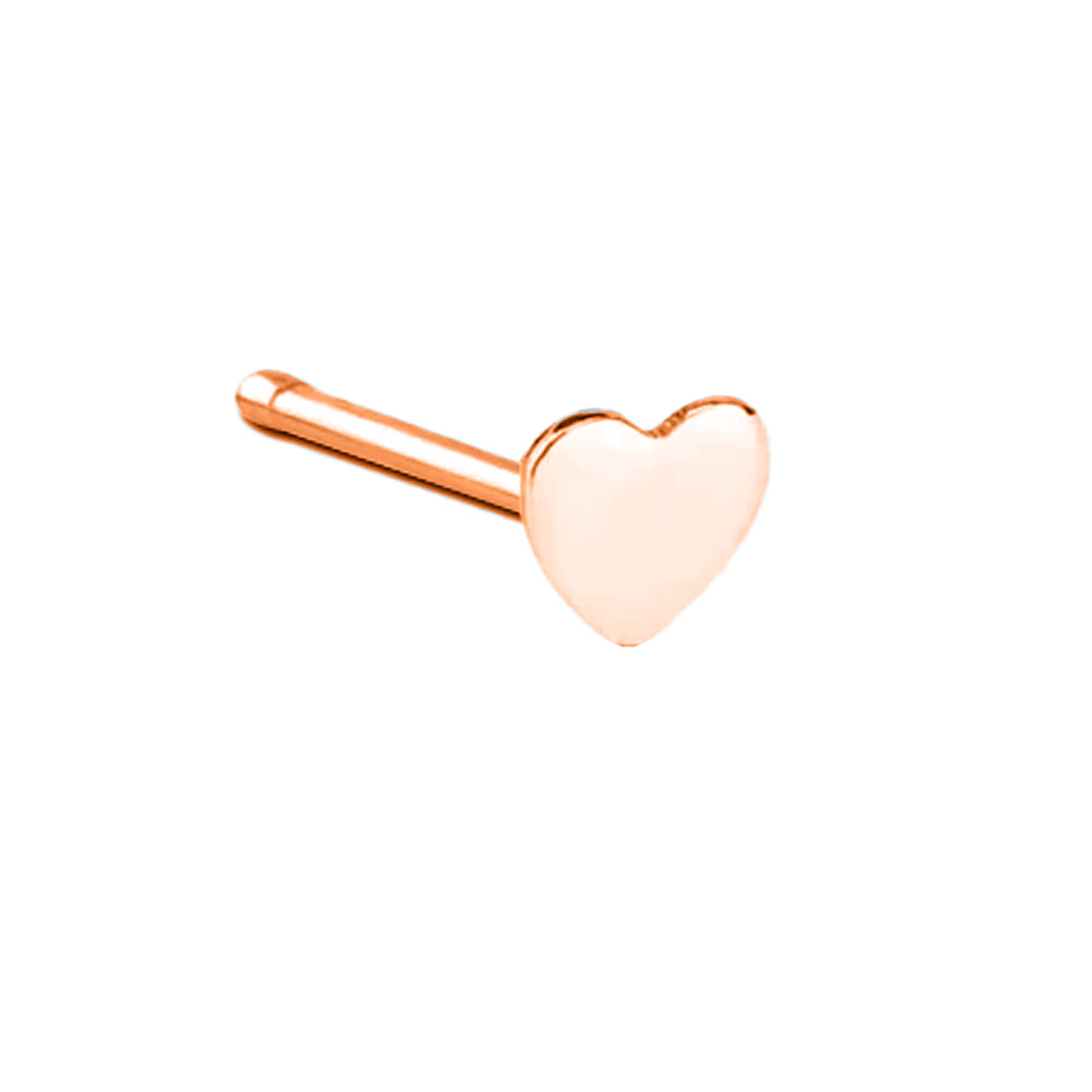 18K Rose Gold Steel Nasenstecker mit Herz Design - Stärke 1.0mm Design 2.5mm