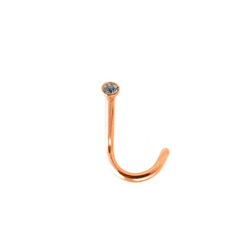 18K Rose Gold Steel Nasenspirale mit Flat Disc Kristall - CC Kristallklar - Stärke 1.0mm Kristall 3.5mm