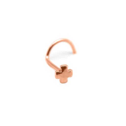 18K Rose Gold Steel Nasenstecker mit Kreuz Design - Stärke 1.0mm Design 2.5mm