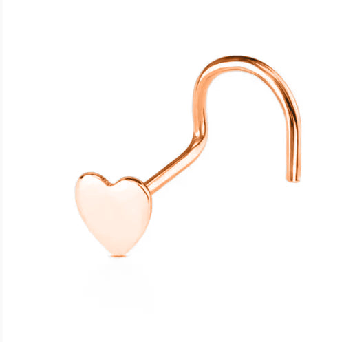 18K Rose Gold Steel Nasenspirale mit Herz Design - Stärke 1.0mm Design 2.5mm