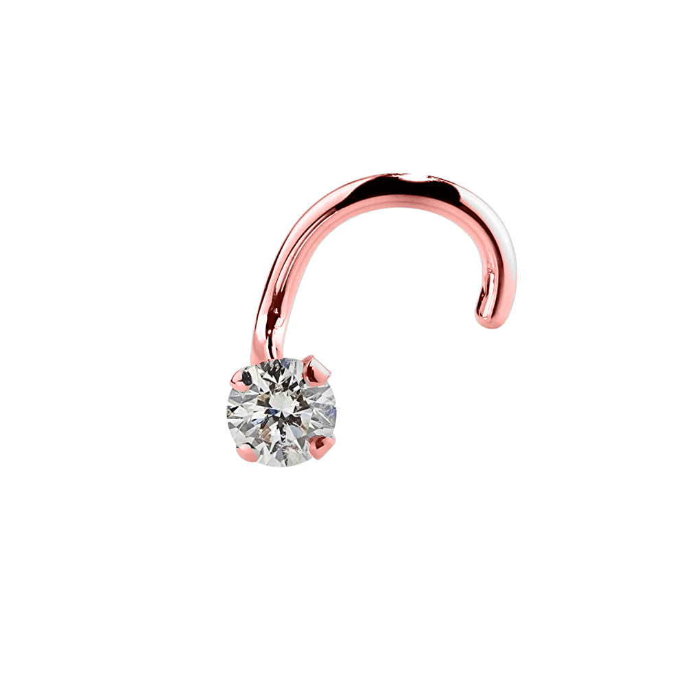 18K Rose Gold Steel Nasenspirale mit Kristall in Krabbenfassung - CC Kristallklar - Stärke 0.8mm Länge 7mm