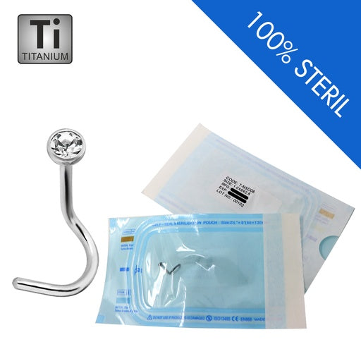Sterile Titan Nasenspirale mit Kristall Disc - Stärke 1.0mm Länge 6mm Kristall 2.5mm - CC Kristallklar