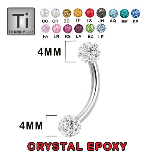 Titan G23 Banana mit zwei Kristall Epoxy Kugeln (4+4mm) - Stärke 1.6mm
