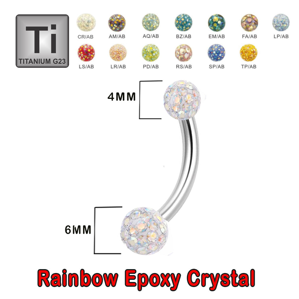 Titan G23 Bauchnabel Banana mit zwei Regenbogen Kristall Epoxy Kugeln (4+6mm) - Stärke 1.6mm