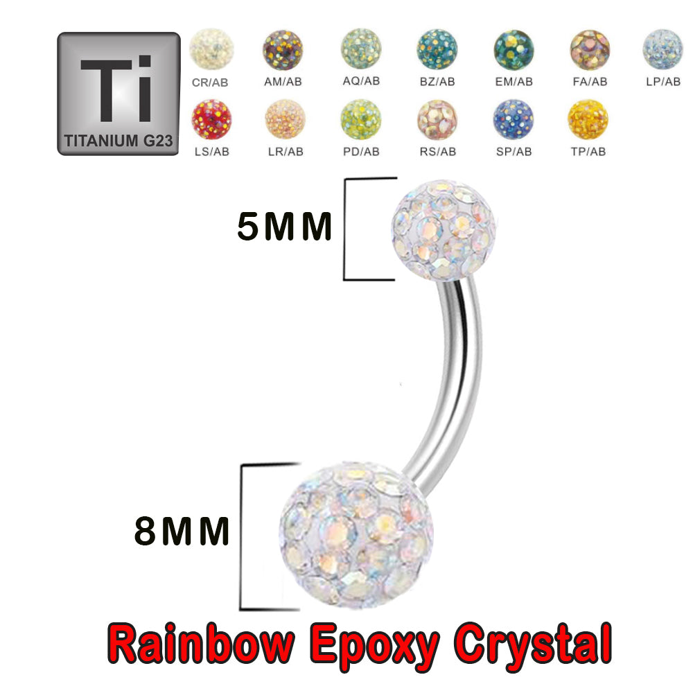 Titan G23 Bauchnabel Banana mit zwei Regenbogen Kristall Epoxy Kugeln (5+8mm) - Stärke 1.6mm