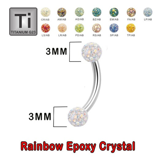 Titan G23 Banana mit zwei Regenbogen Kristall Epoxy Kugeln (3+3mm) - Stärke 1.2mm