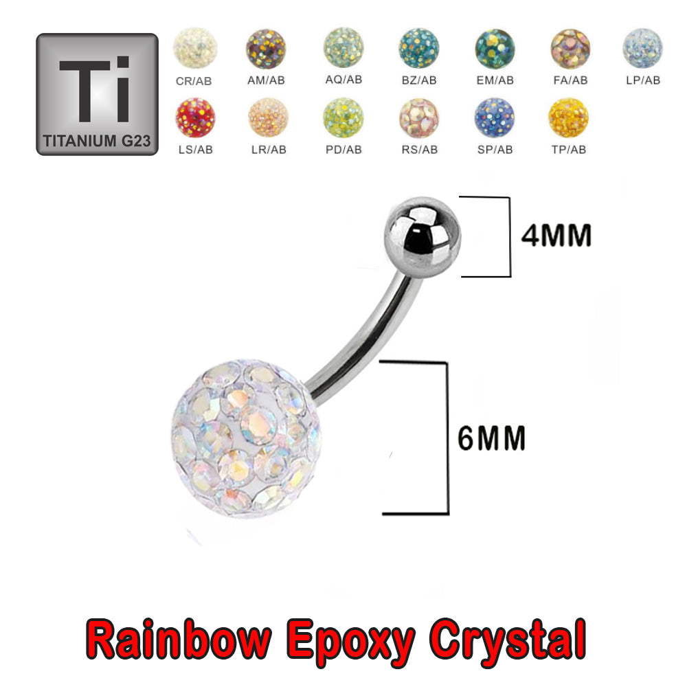 Titan G23 Bauchnabel Banana mit Regenbogen Kristall Epoxy Kugel (4+6mm) - Stärke 1.6mm